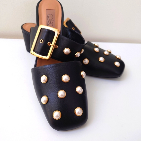 COLIAC DÉCOLLETÉ Pearl Block Heels Slide Size 6.5 (Eur 37) - Picture 2 of 6